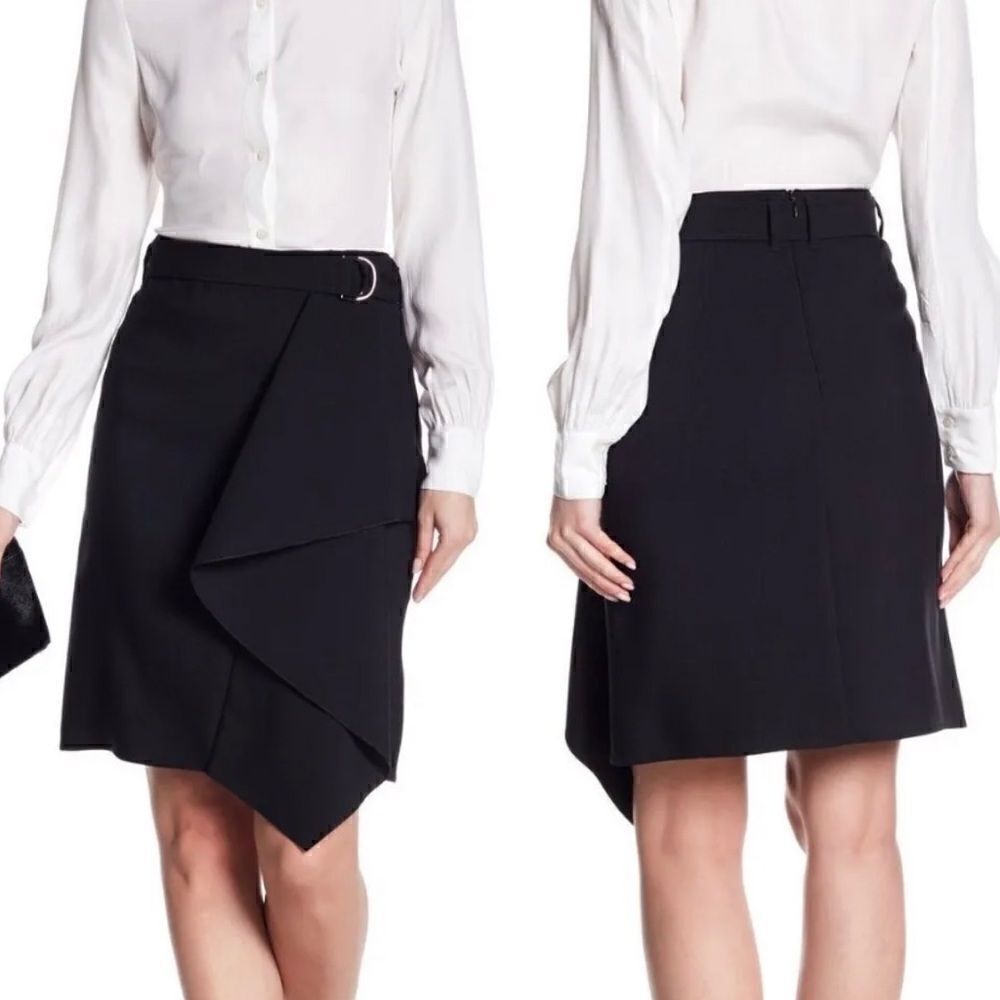 Hugo Boss Mavea Midi Black Skirt Asymmetrical Size L